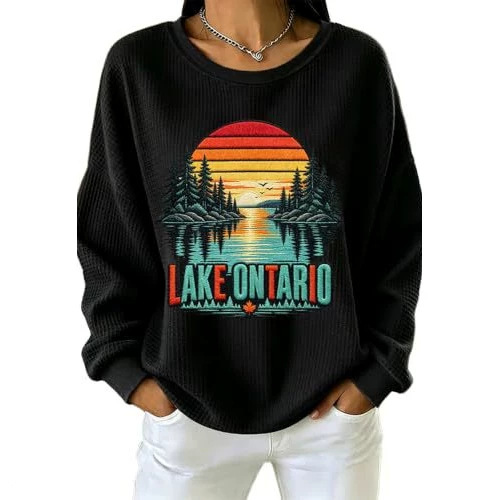 Forest Tree Sunset Print Crewneck Long Sleeve Pullover Sweatshirt