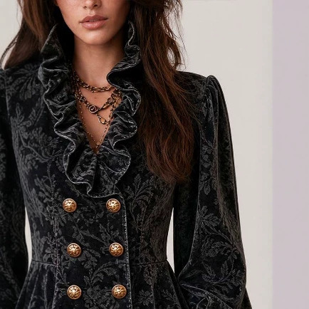 Boho Floral Jacquard Ruffle Blazer