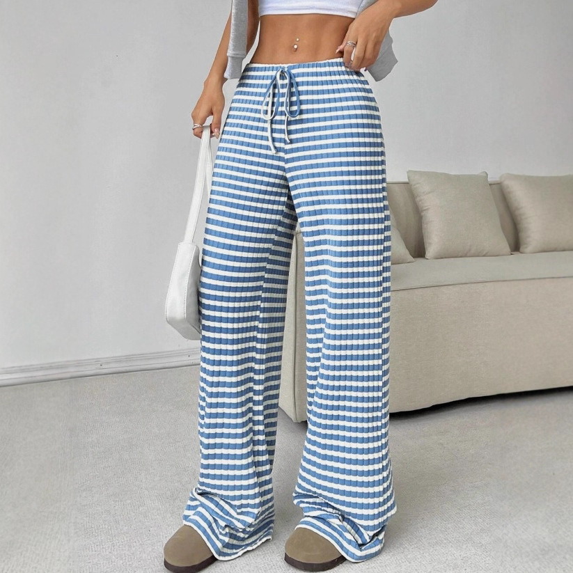 Women's Casual Striped Solid Straight-Leg Pants