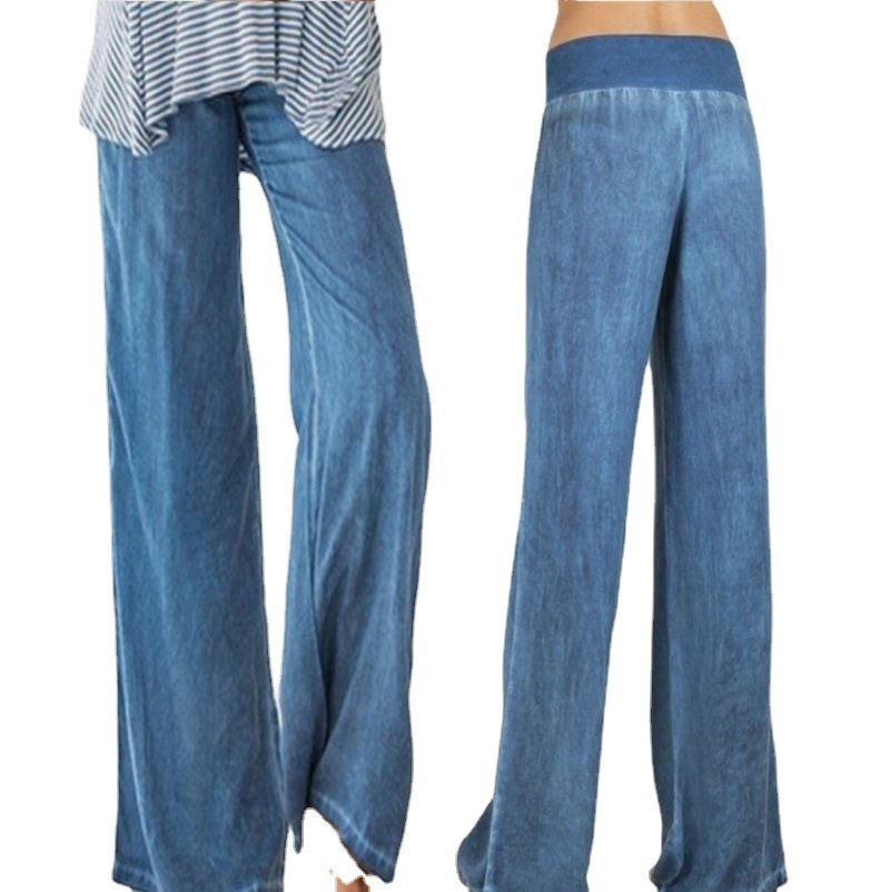 Women's Plus Size Wide-Leg Jeans Lightweight Tencel Denim Pants