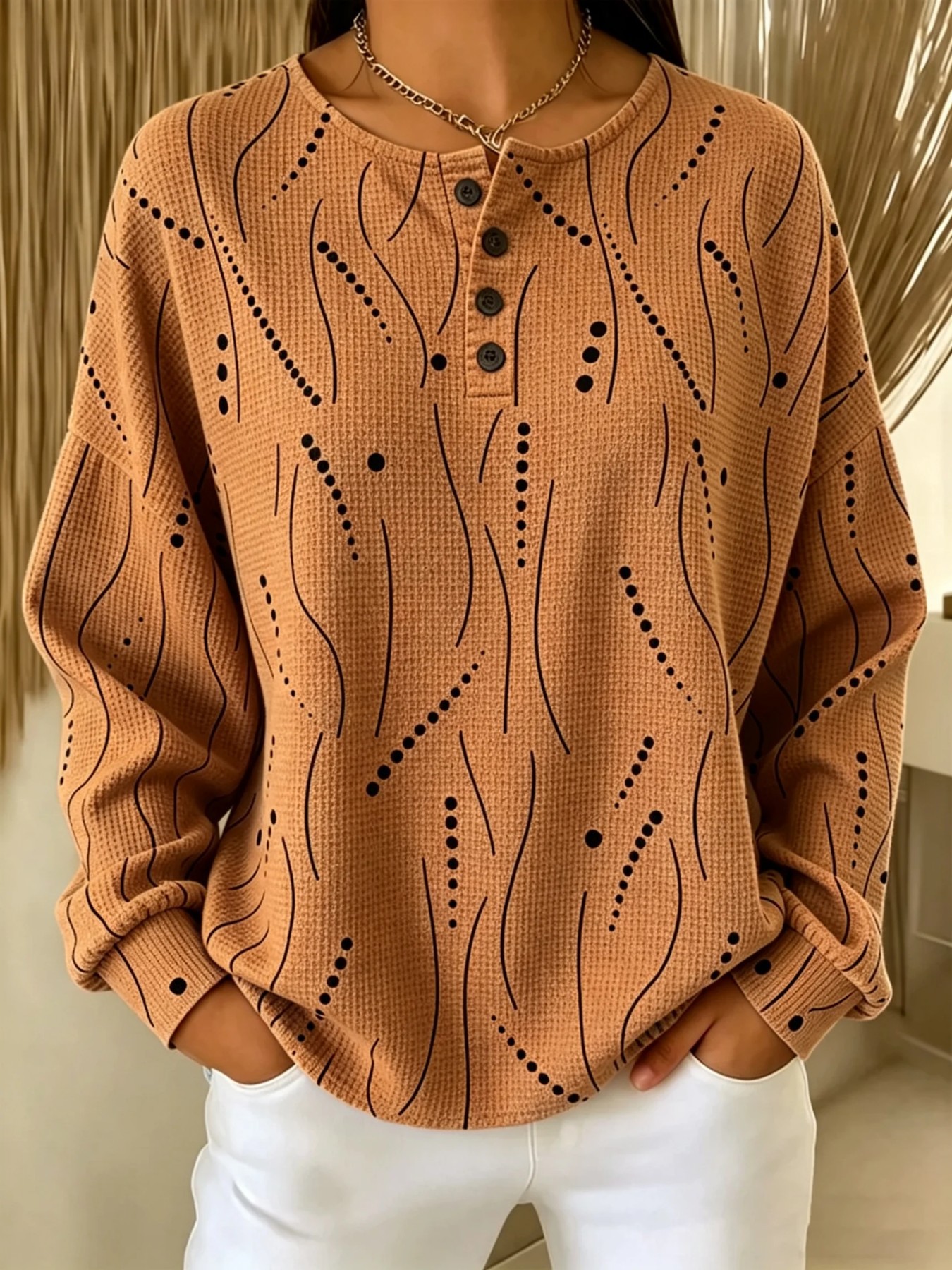 Women's Retro Polka Dot Print Button Sweatshirt