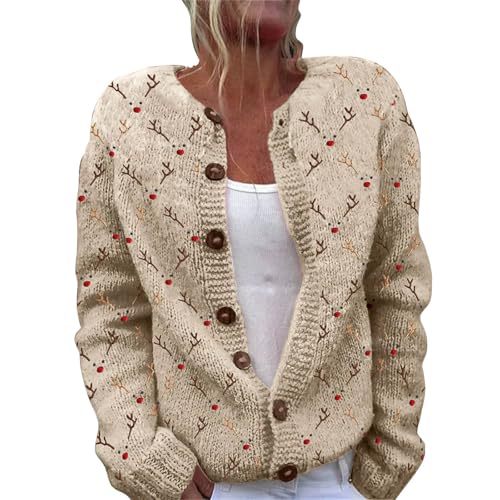Women's Christmas Reindeer Snowman Print Faux Sweater Cardigan