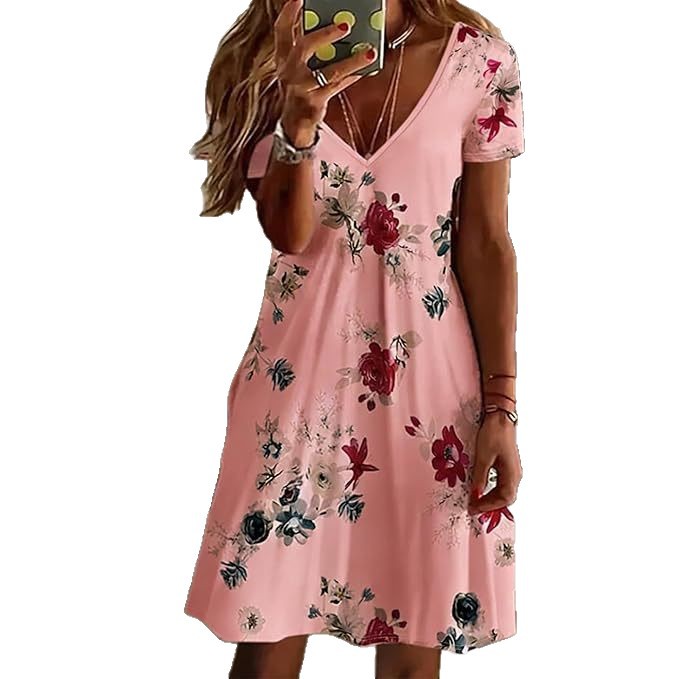 Women's Floral Rose Print Pleated Midi Dress