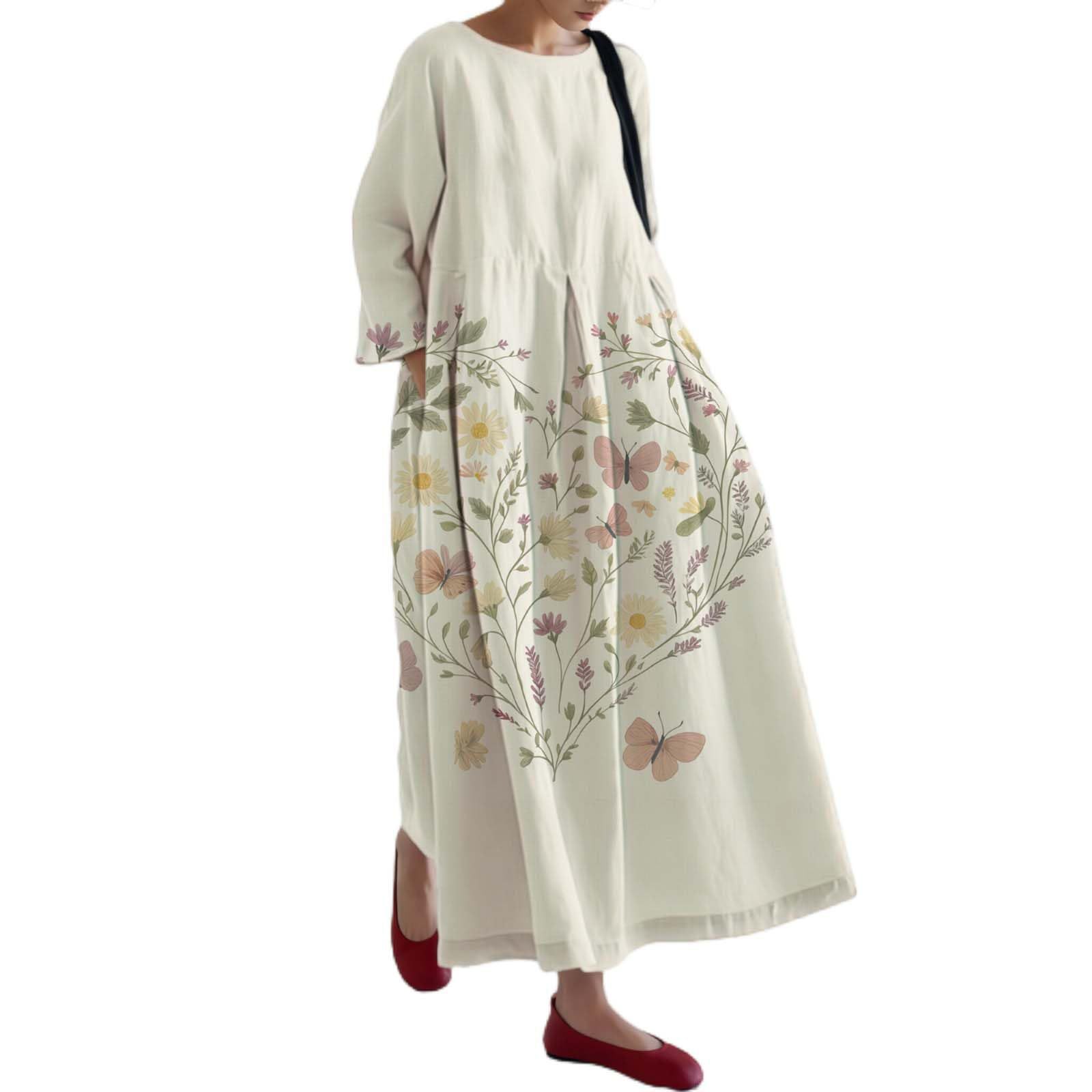 Women's Floral Print Casual A-Line Midi Dress