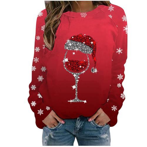 Women's Castle Wine Glass Music Note Print Crewneck Sweatshirt