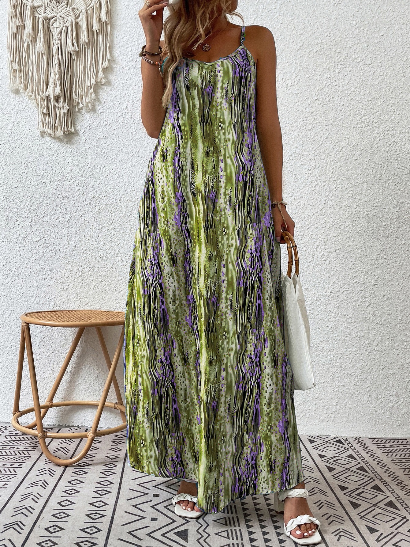 Ink Tie-Dye Sleeveless Maxi Dress Loose Straight Flowy