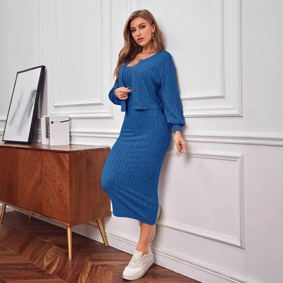 Women's Two-Piece Cardigan and Bodycon Dress Set