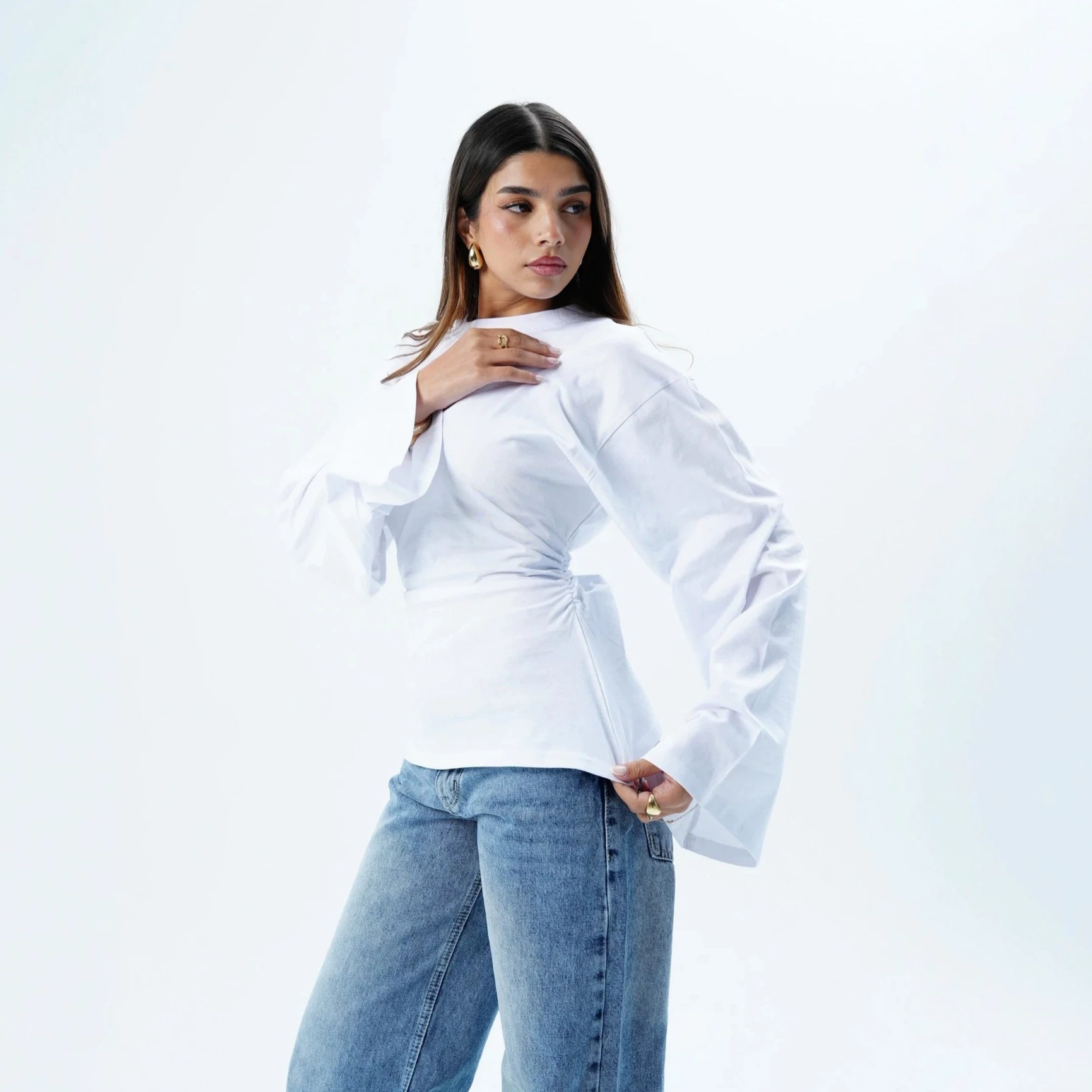 Women's Spring Summer Fitted Ruched Tie Shirt