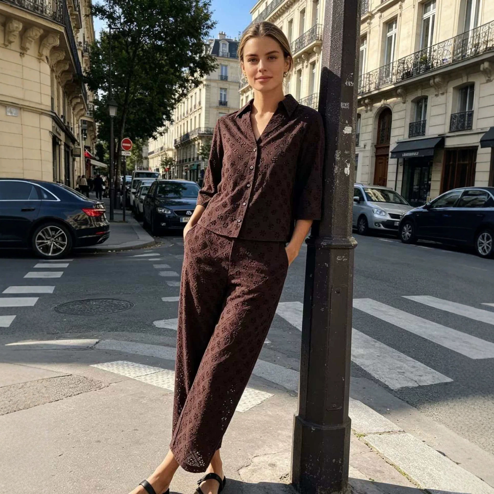 Women's Summer Embroidered Shirt and Skirt or Wide-Leg Pants Three-Piece Set