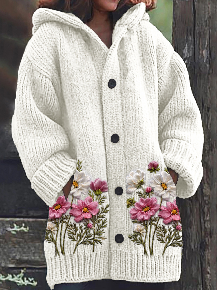 Women's Halloween Zombie Floral Print Hooded Button Cardigan Sweater