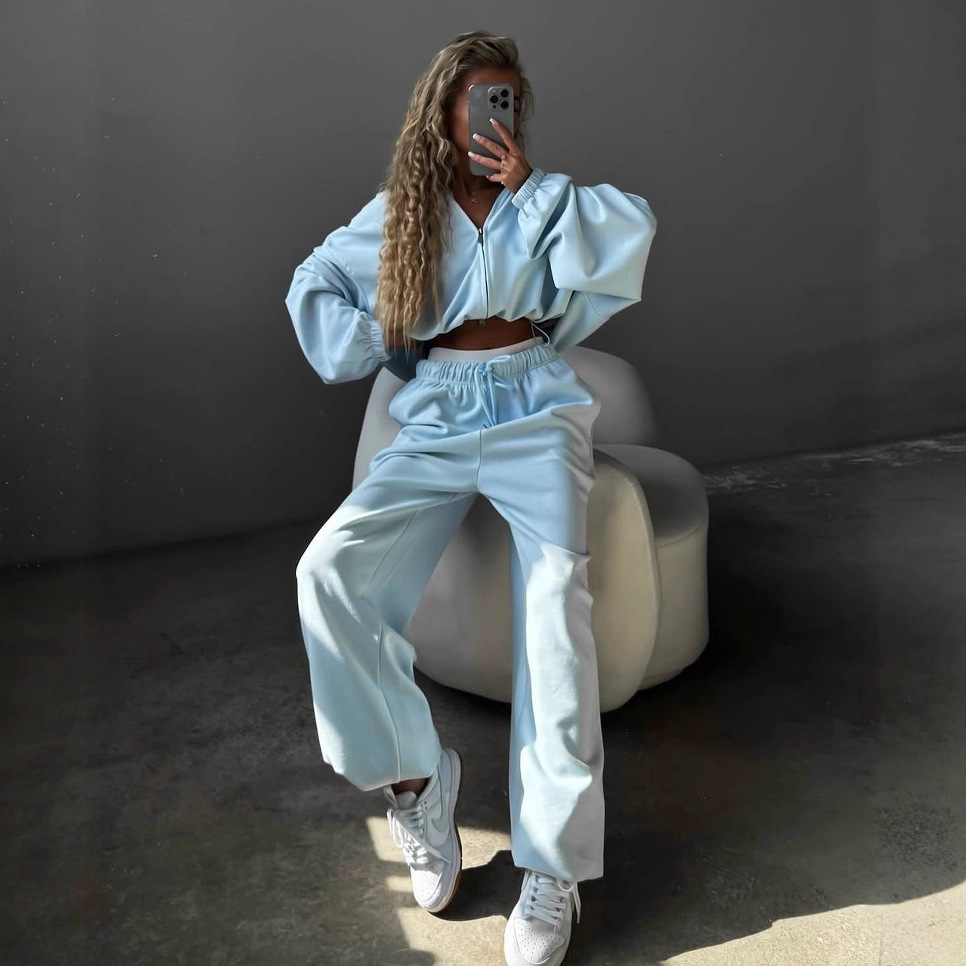 Women's Streetwear Hooded Zip Cardigan & Jogger Pants 2-Piece Set