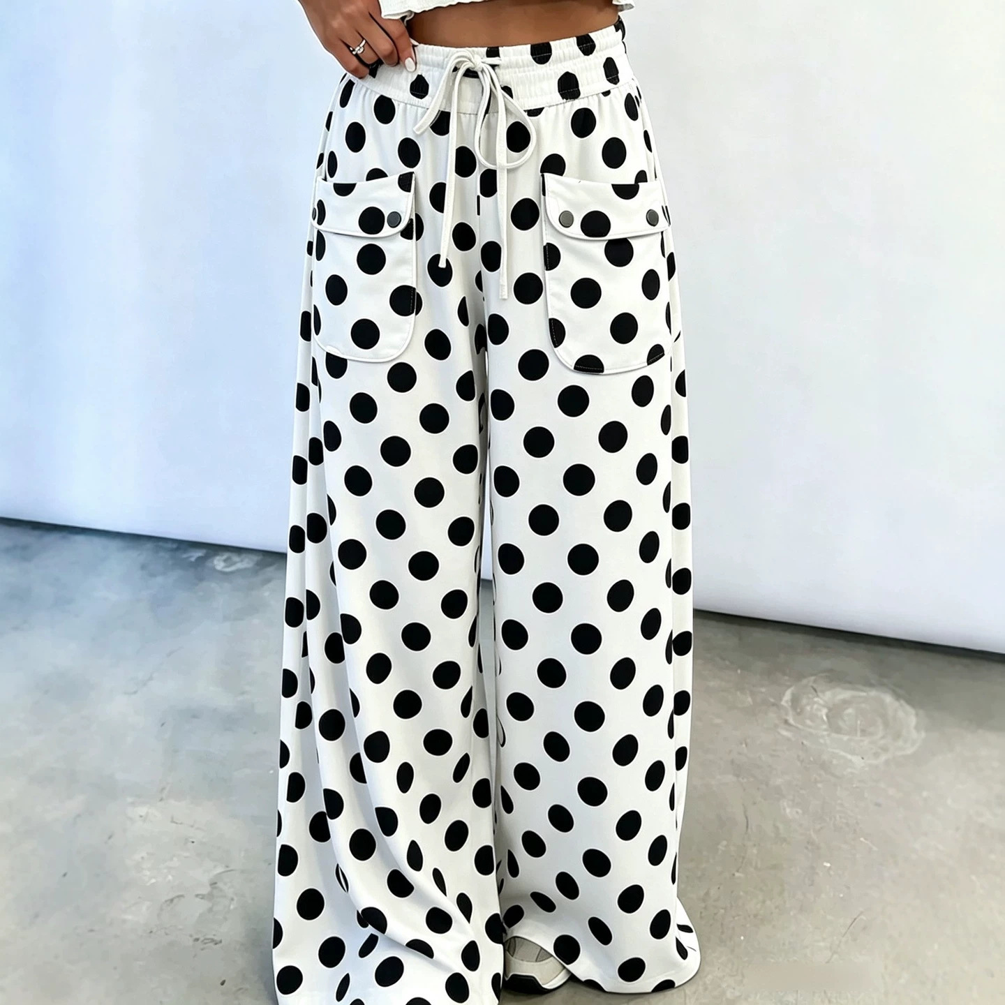 Polka Dot Print Wide-Leg Casual Pants for Women