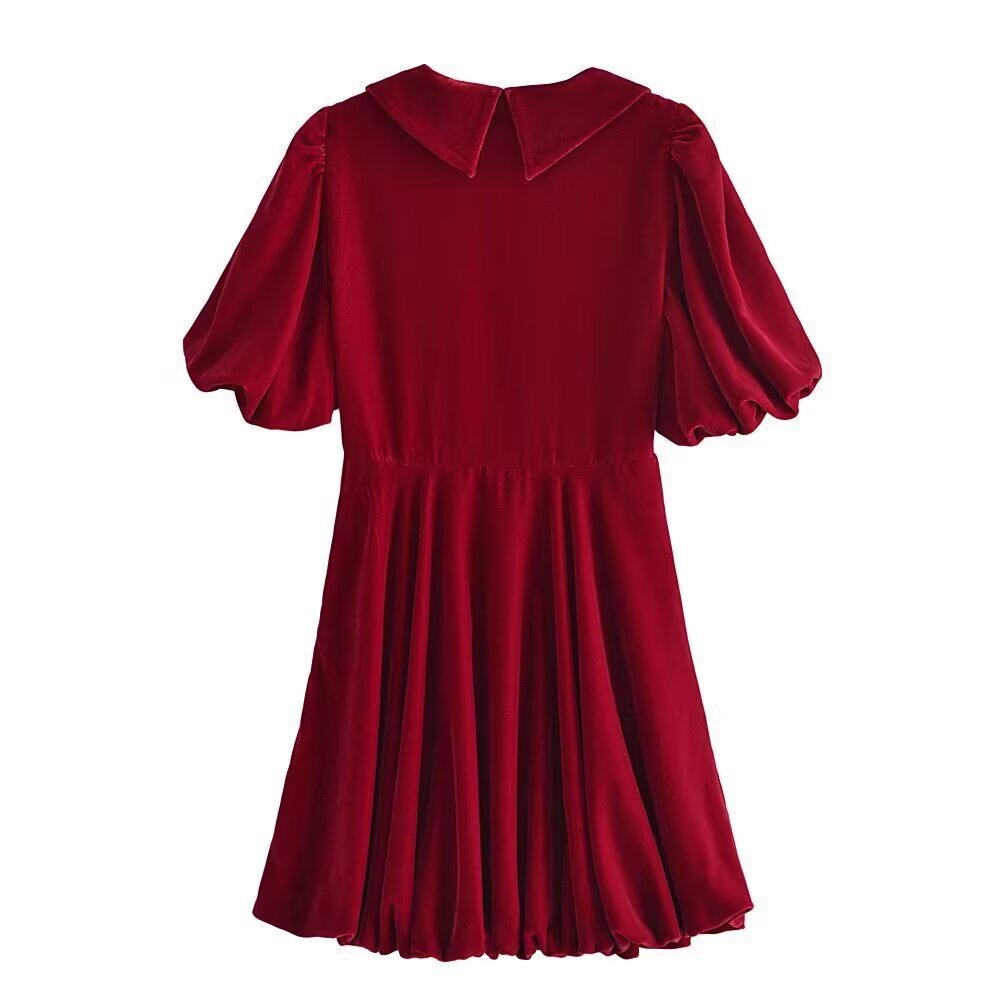 Velvet Puff Sleeve V-Neck A-Line Mini Dress