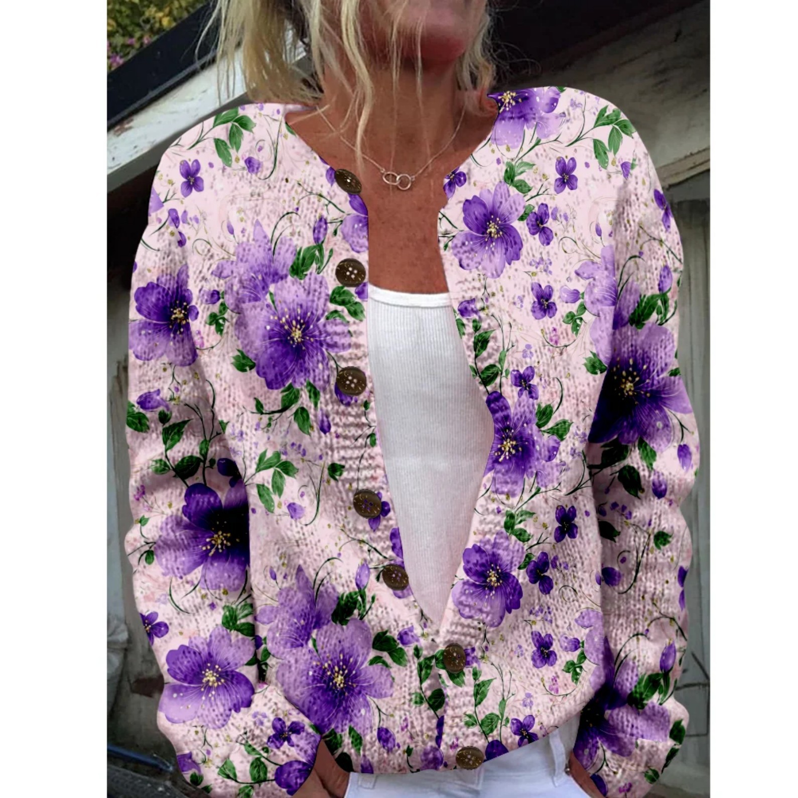 Women's Floral Print Button-Down Cardigan Sweater