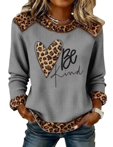 Women's Heart Leopard Print English Waffle Graphic Sweatshirt
