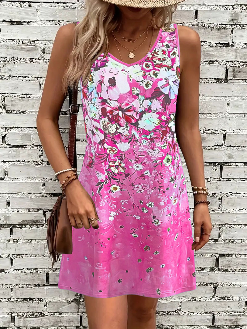 Floral Print Sleeveless V-Neck Tank Dress