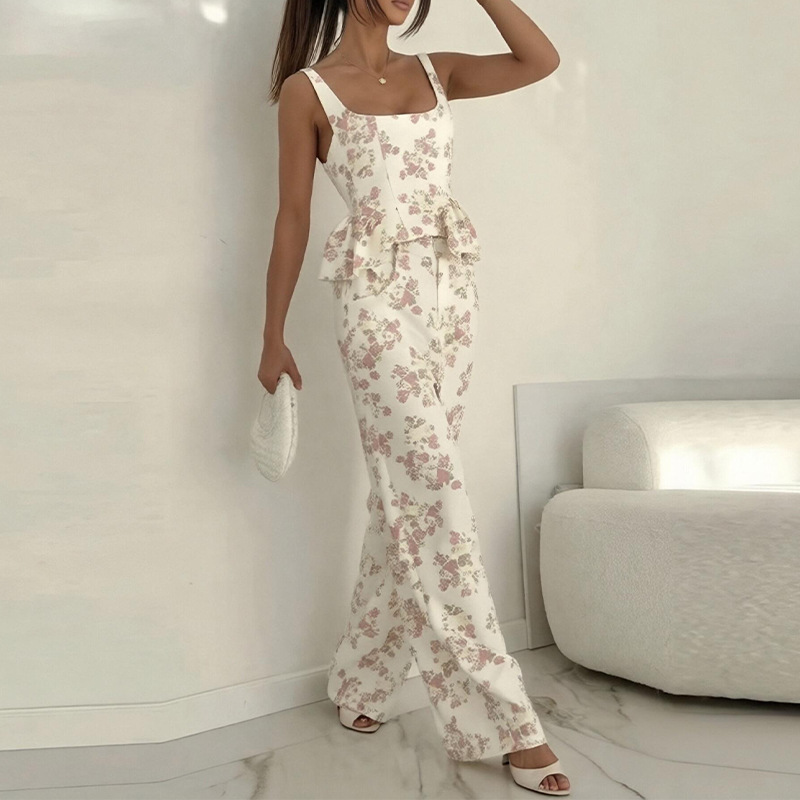Women's Printed Cami Top and Wide-Leg Pants Set