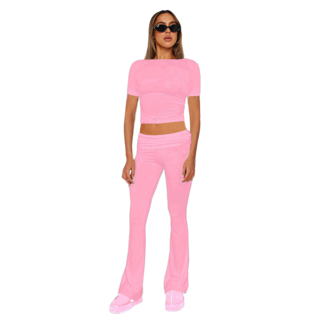 Women's Solid Color Long Sleeve Top and Pants Two-Piece Set