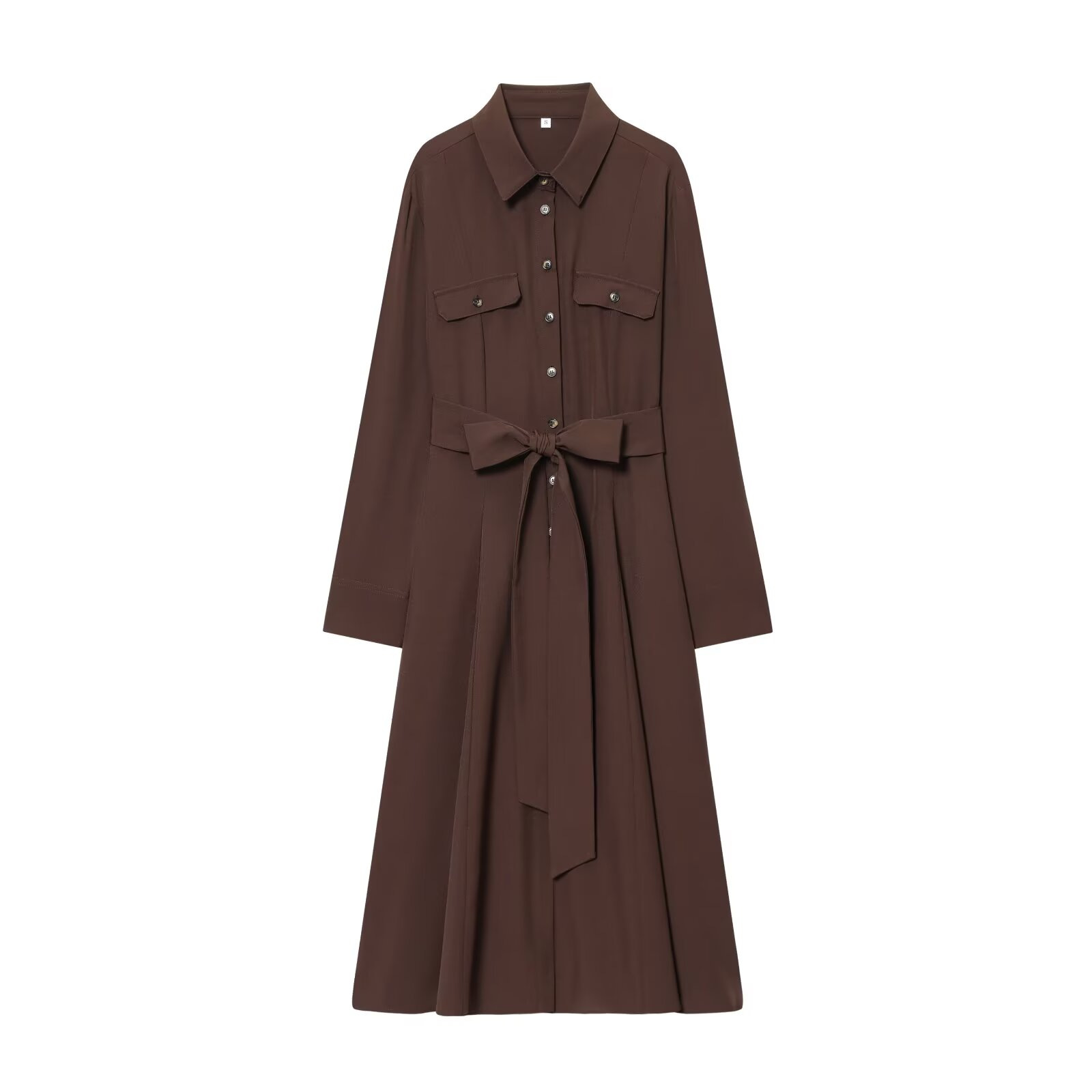 Belted Button-Front Shirt Dress A-Line Midi