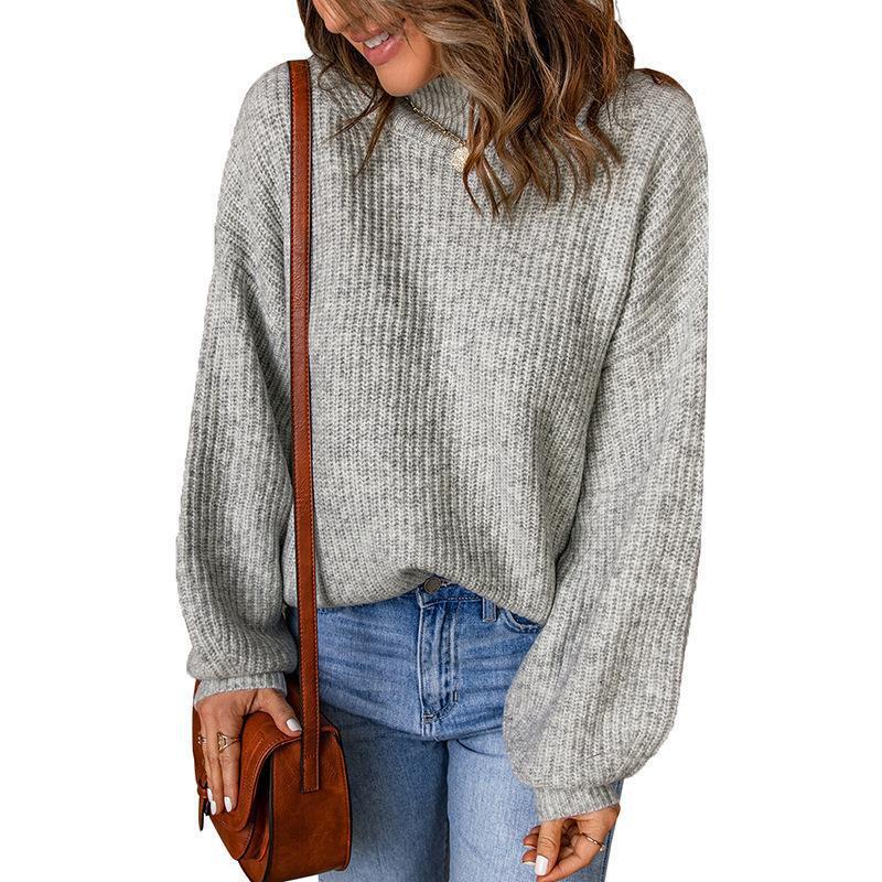 Women's Mock Neck Solid Color Loose Pullover Sweater