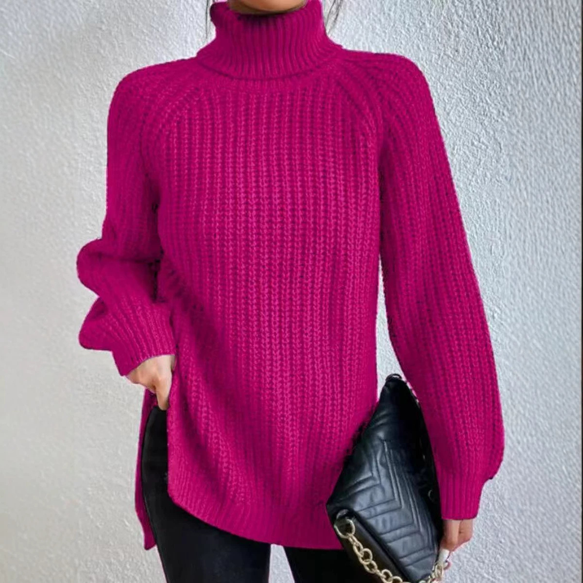 Women's Turtleneck Midi Sweater Soft French Style Pullover