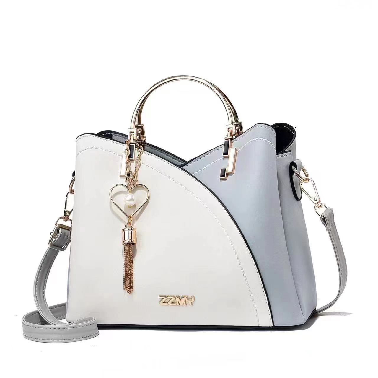 Color-Block Satchel with Heart Tassel Charm