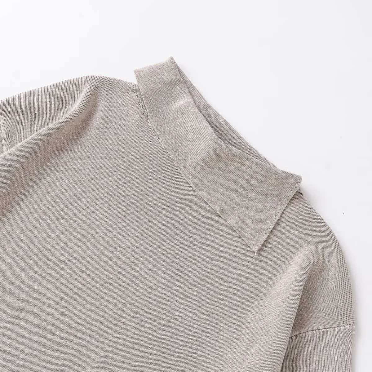 Soft Asymmetric Neck Rolled-Edge Cropped Knit Sweater