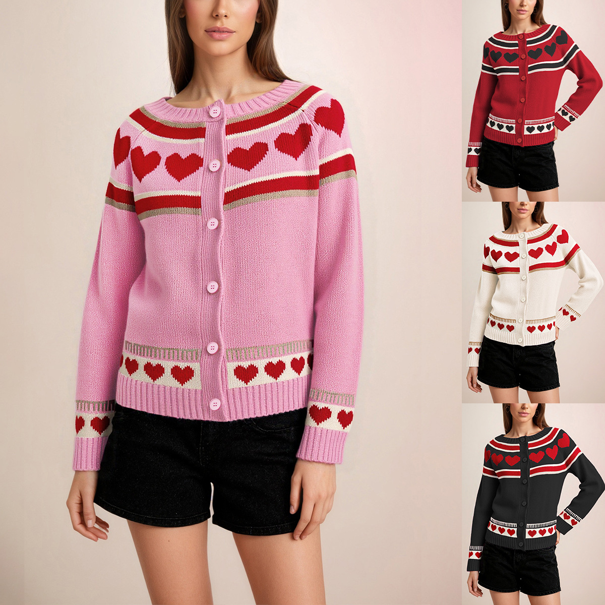 Women's Heart Button Cardigan Sweater