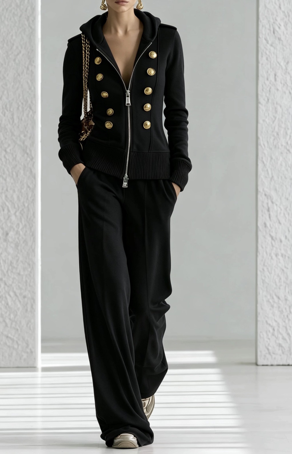 Hooded Zip Two-Piece Wide-Leg Pant Set