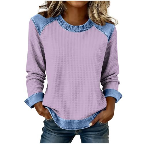 Women's Solid Print Crewneck Sweatshirt Casual Long Sleeve