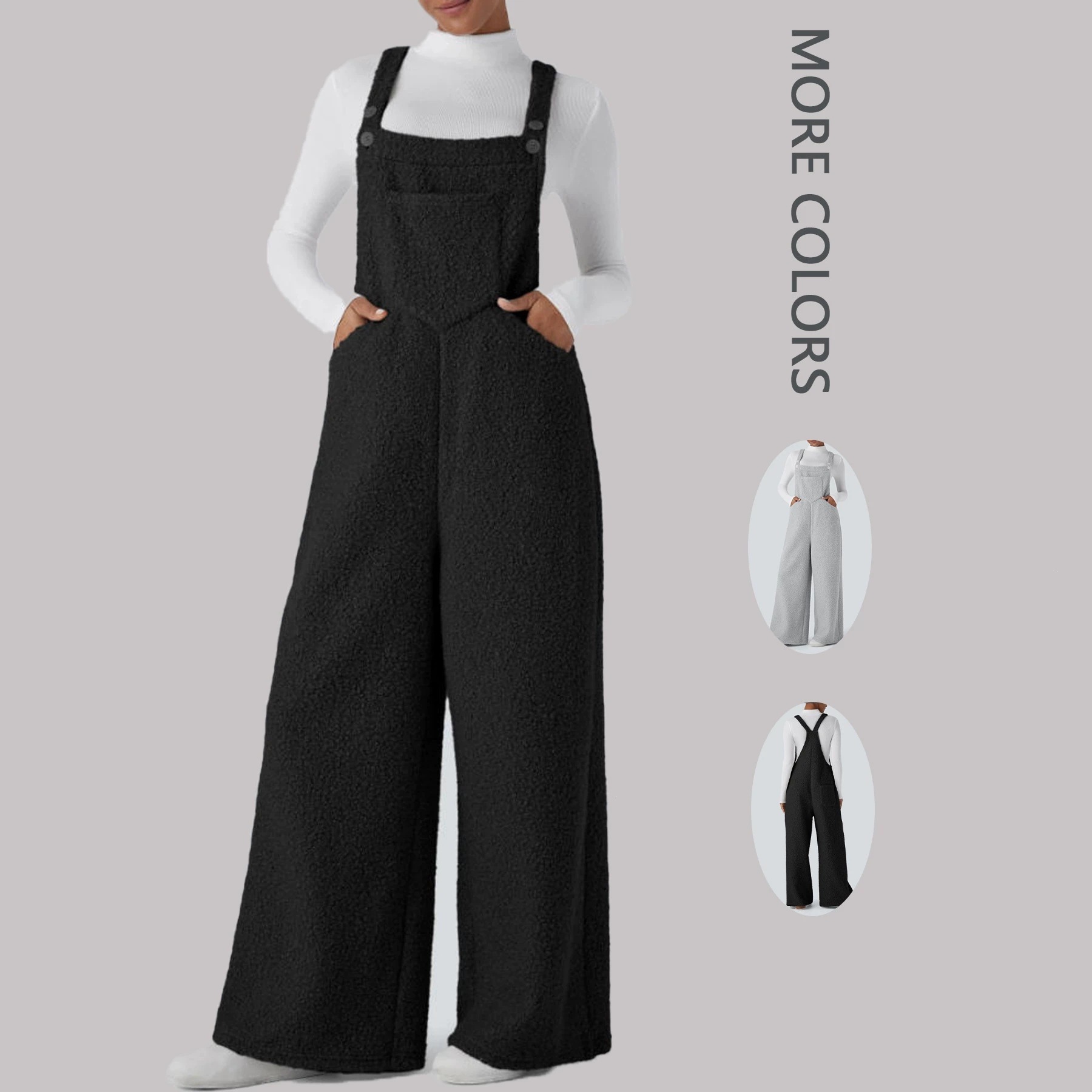 Women's Square Neck Wide-Leg Jumpsuit with White Long-Sleeve Top Two-Piece Set