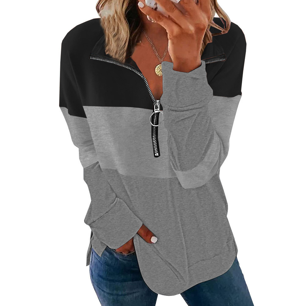 Colorblock Long Sleeve Leopard Print Loose Fit Pullover Hoodie
