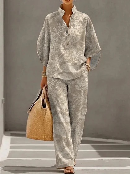 Women's Casual Solid Color Shirt Set