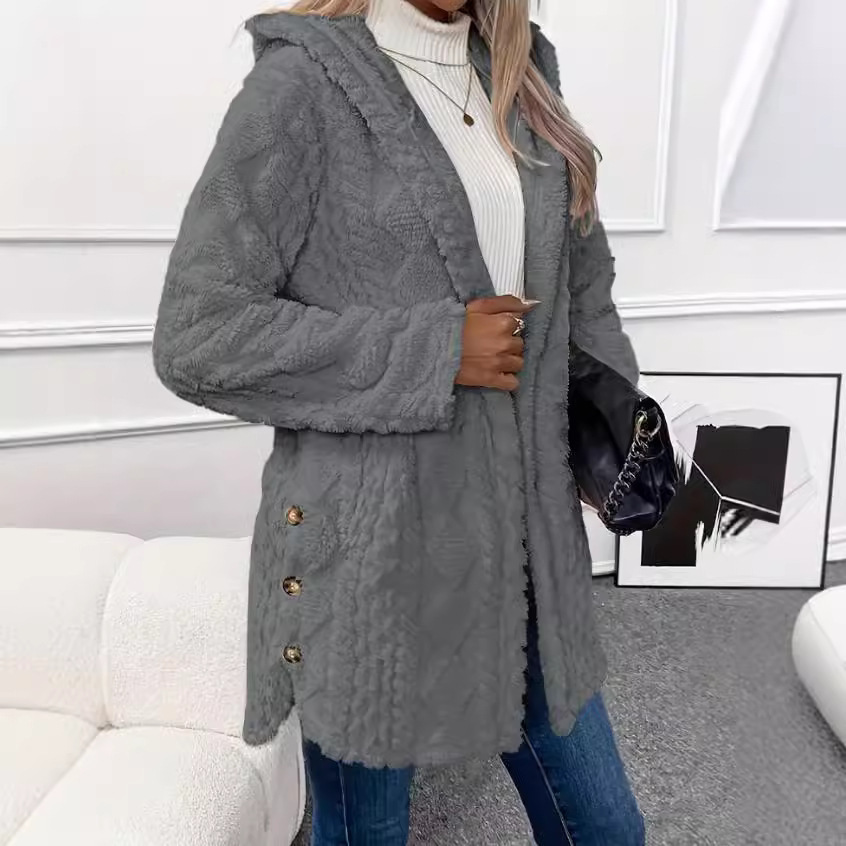 Hooded Solid Button-Front Long-Sleeve Casual Cardigan