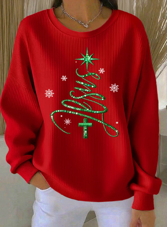 Women's Forest Tree Snowflake Print Crewneck Sweatshirt