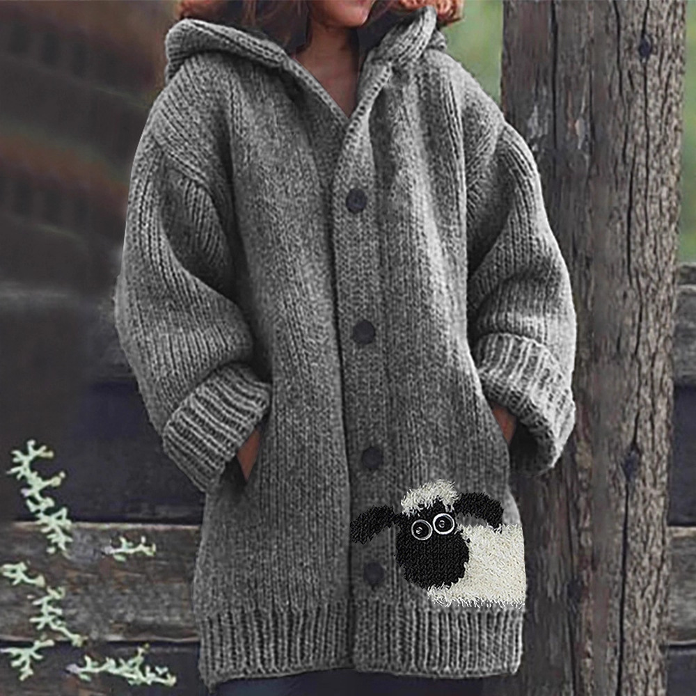 Women's Vintage Animal Print Hooded Button Cardigan