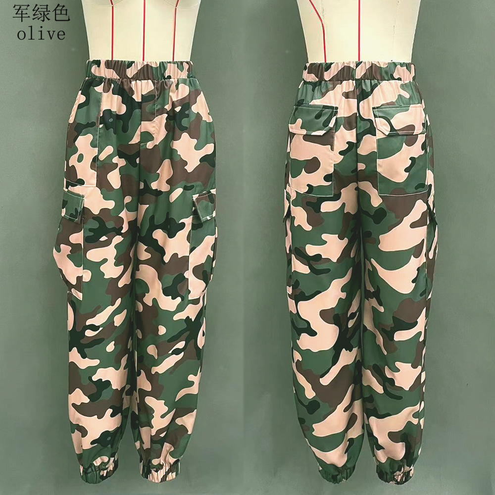 Retro Camo Multi-Pocket Cargo Pants Summer Loose Straight Wide-Leg