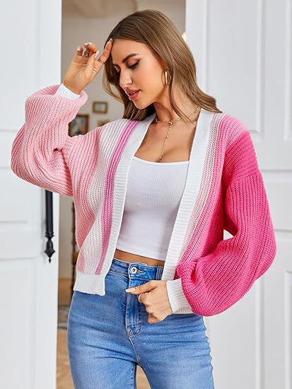 Colorblock Knit Cardigan Women's Long Sleeve Sweater