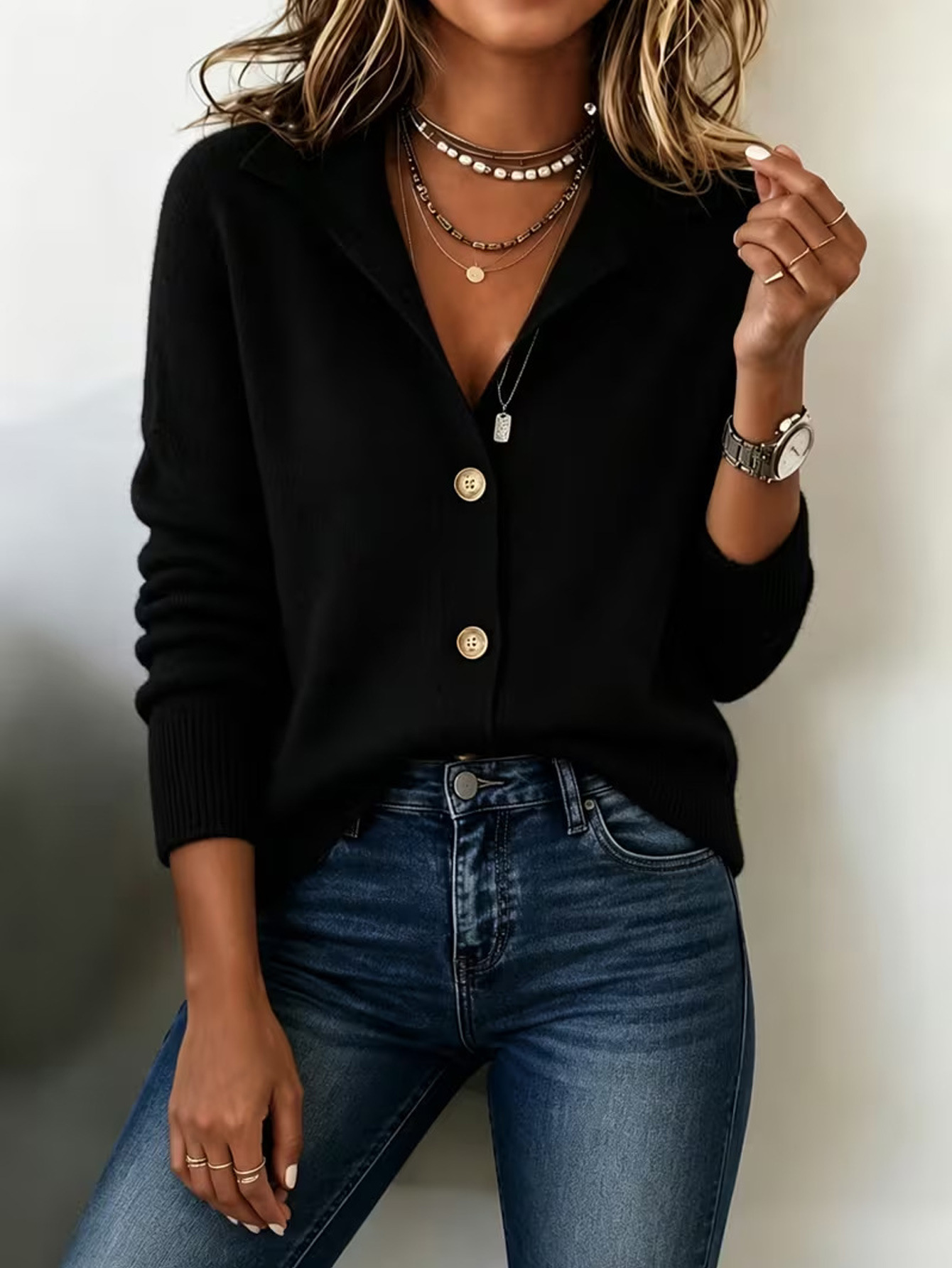 Women's Vintage Solid Stand Collar Cardigan Loose Casual Jacket