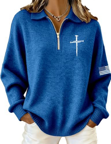 Cross American Flag Print Half-Zip Hoodie