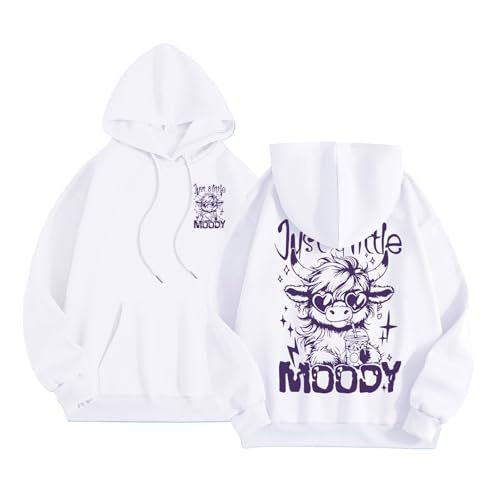 Women's Moody Letter Print Hoodie with Bull Head Sunglasses Graphic