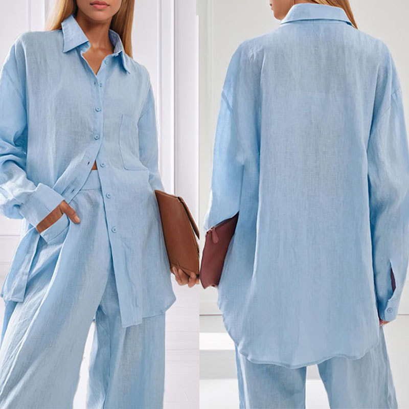 Women's Loose Fit Shirt and Pants Set Casual Commuter Two-Piece Outfit