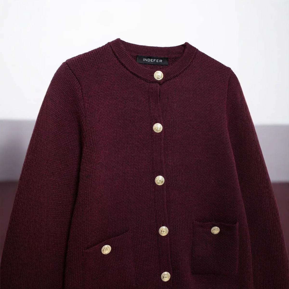 Gold Button Short Knit Cardigan Sweater Coat