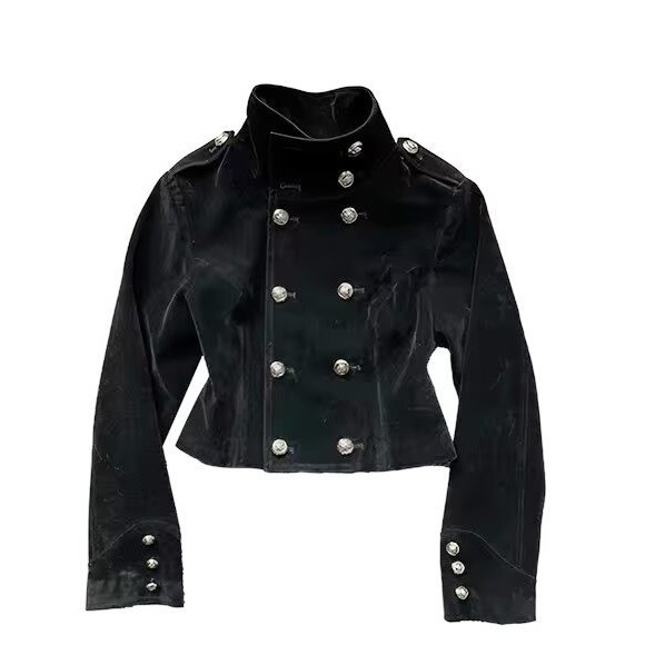 Women's Double-Breasted Tweed Jacket with Stand Collar