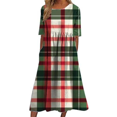 Women's Plaid Color-Block Floral Midi Dress with Pleated Details