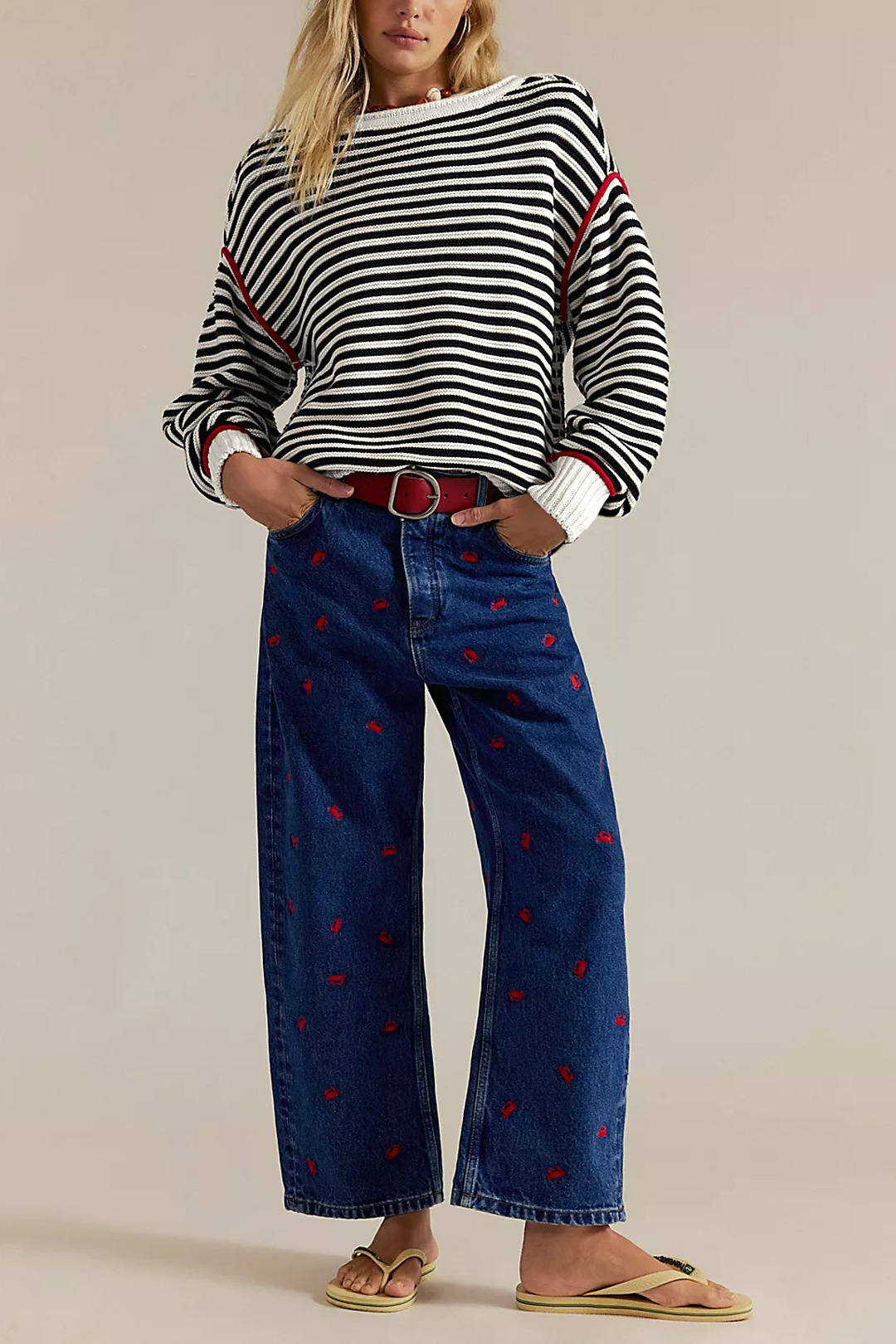 Striped Knit Crewneck Pullover Loose Sweater