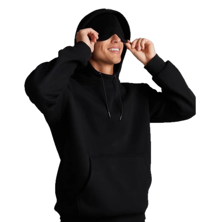 Built-in Eye Mask Hoodie Solid Color Pullover Long Sleeve Sweatshirt Set