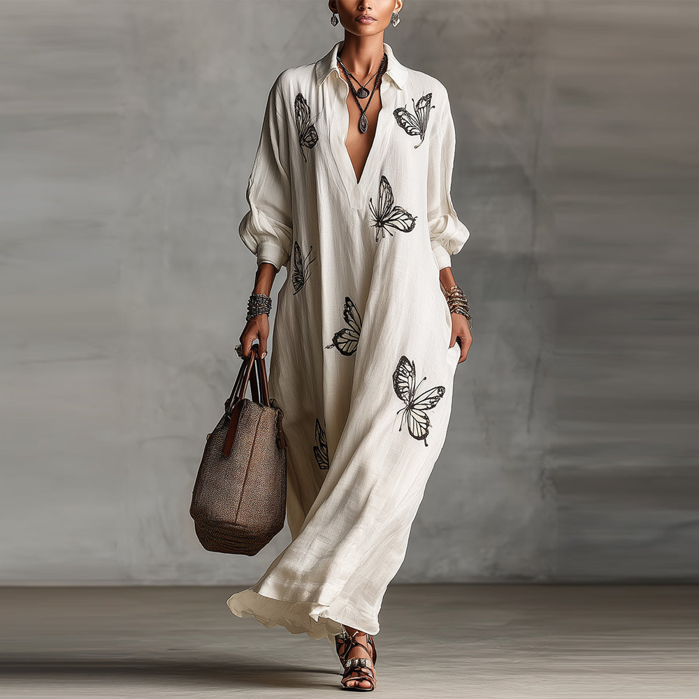 Women's Deep V-Neck Loose Casual Long Dress