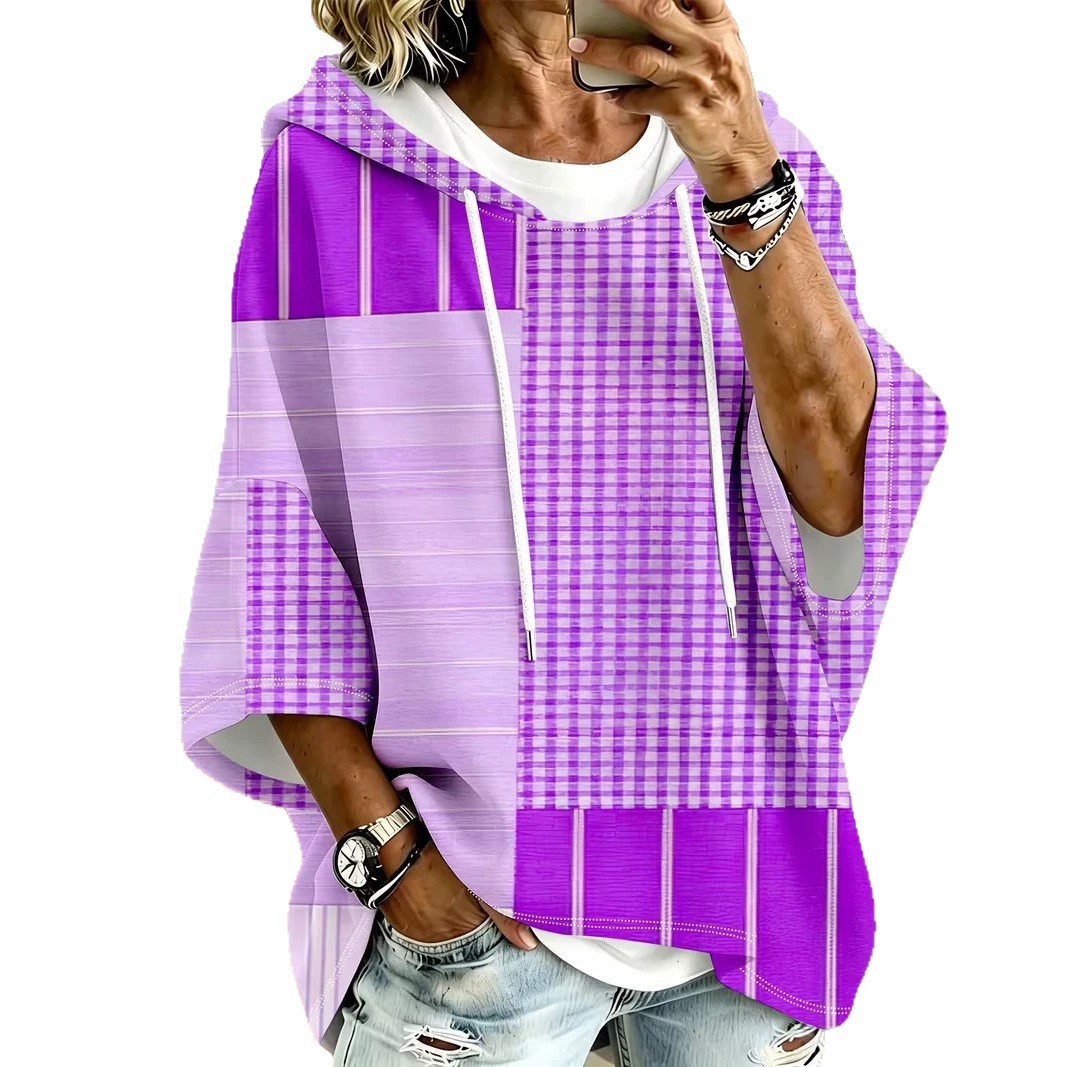 Women's Plaid Line Print Casual Hoodie