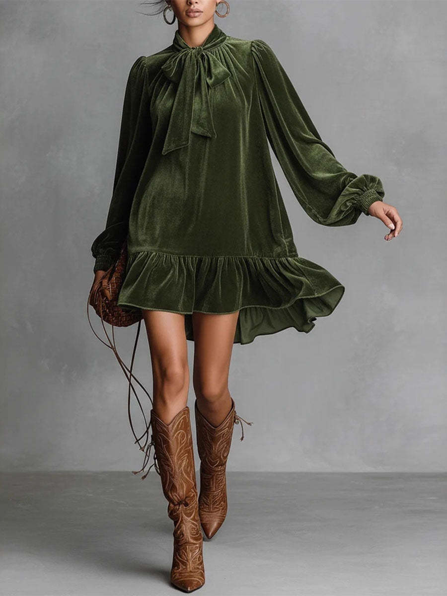 Elegant Vintage Velvet Long Sleeve Loose Dress